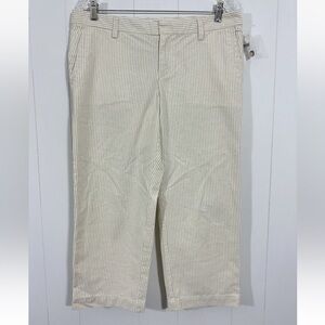 NEW Gap Women Sz 10 Beige Pants Capri Striped 100%Cotton Flat Front Wide